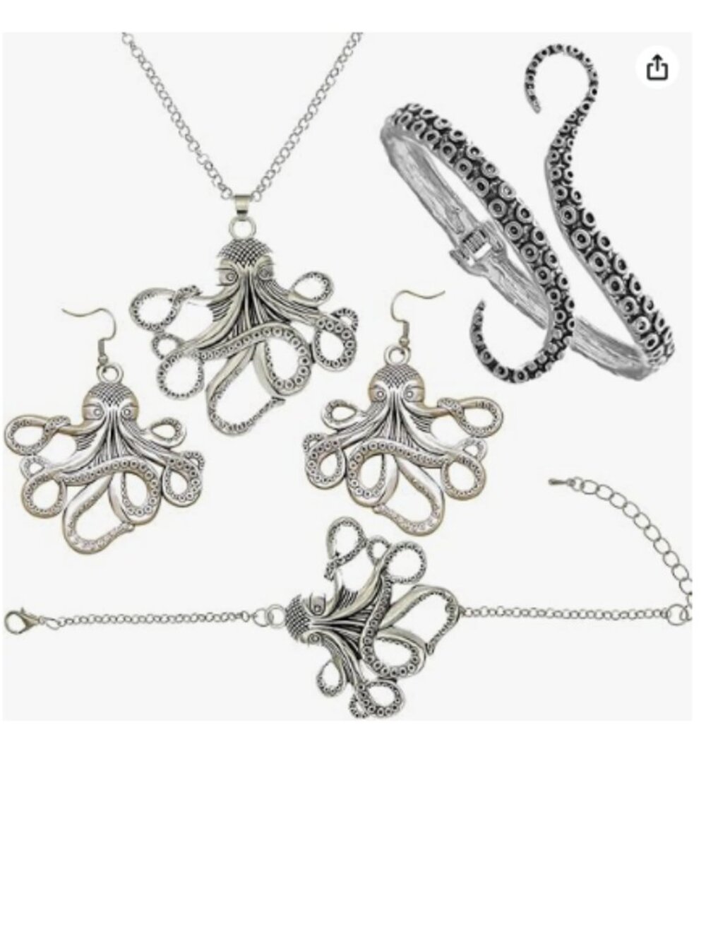 Sea Creature Kraken Jewelry Set Necklace Earrings Bangle Anklet Bracelet